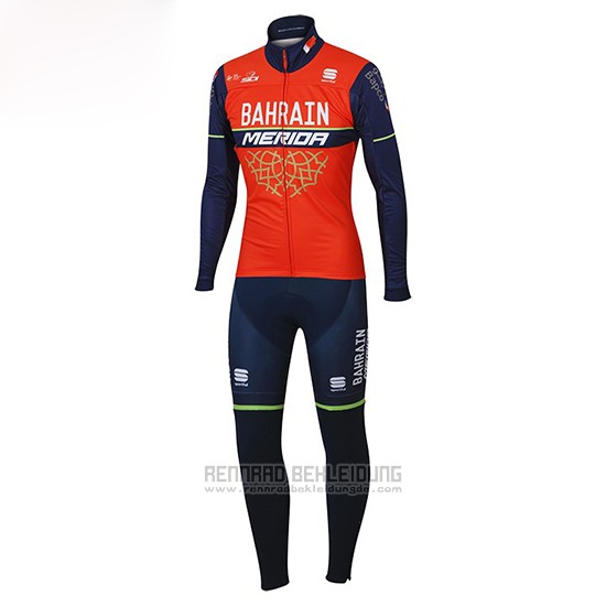 2017 Fahrradbekleidung Bahrain Merida Rot Trikot Langarm und Tragerhose